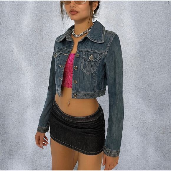 Vintage Y2K Calvin Klein Jeans Shrunken Cropped Denim Jacket Medium - Picture 2 of 11